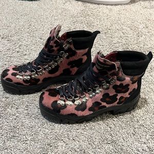 Pink Cheetah Print Hiking Boots